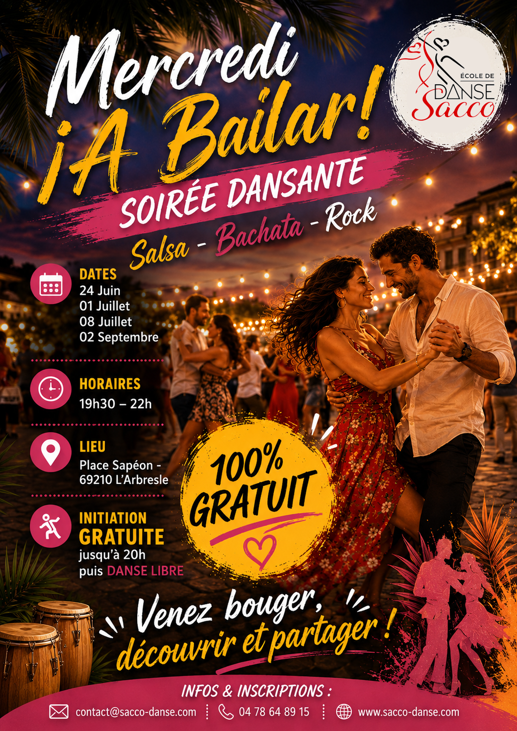Mercredi !A Bailar!  -Soirée d&rsquo;Ete – 24/06, 01/07, 08/07, 02/09
